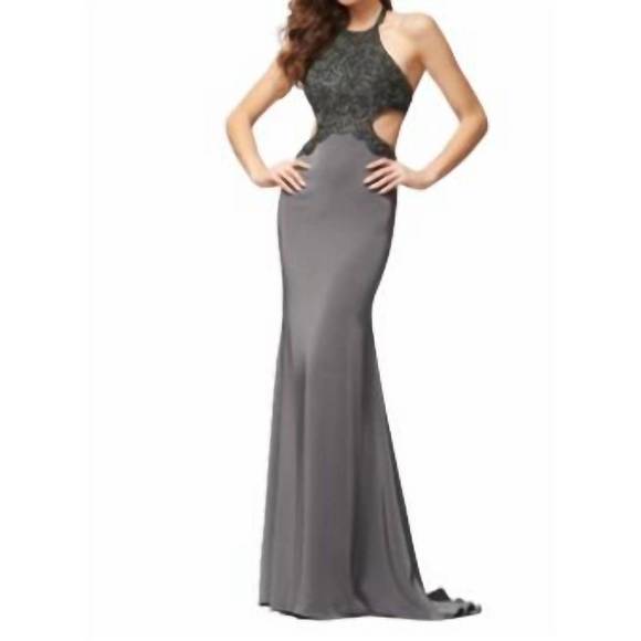 NEW COLETTE BY MON CHERI halter cutout gown in smoke - Picture 1 of 3